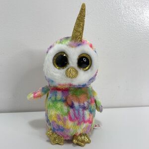 TY BEANIE BOOS 6" Enchanted Owl Colorful Rainbow Horn Glitter Eyes Plush